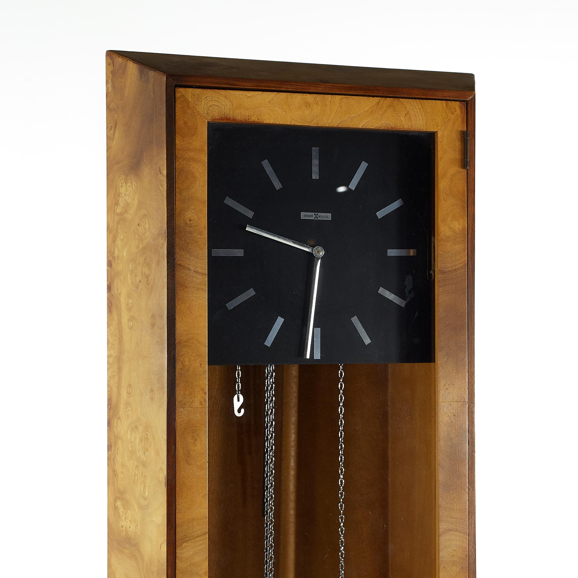Late 20th Century George Nelson Midcentury Burlwood and Rosewood Grandfather Clock For Sale