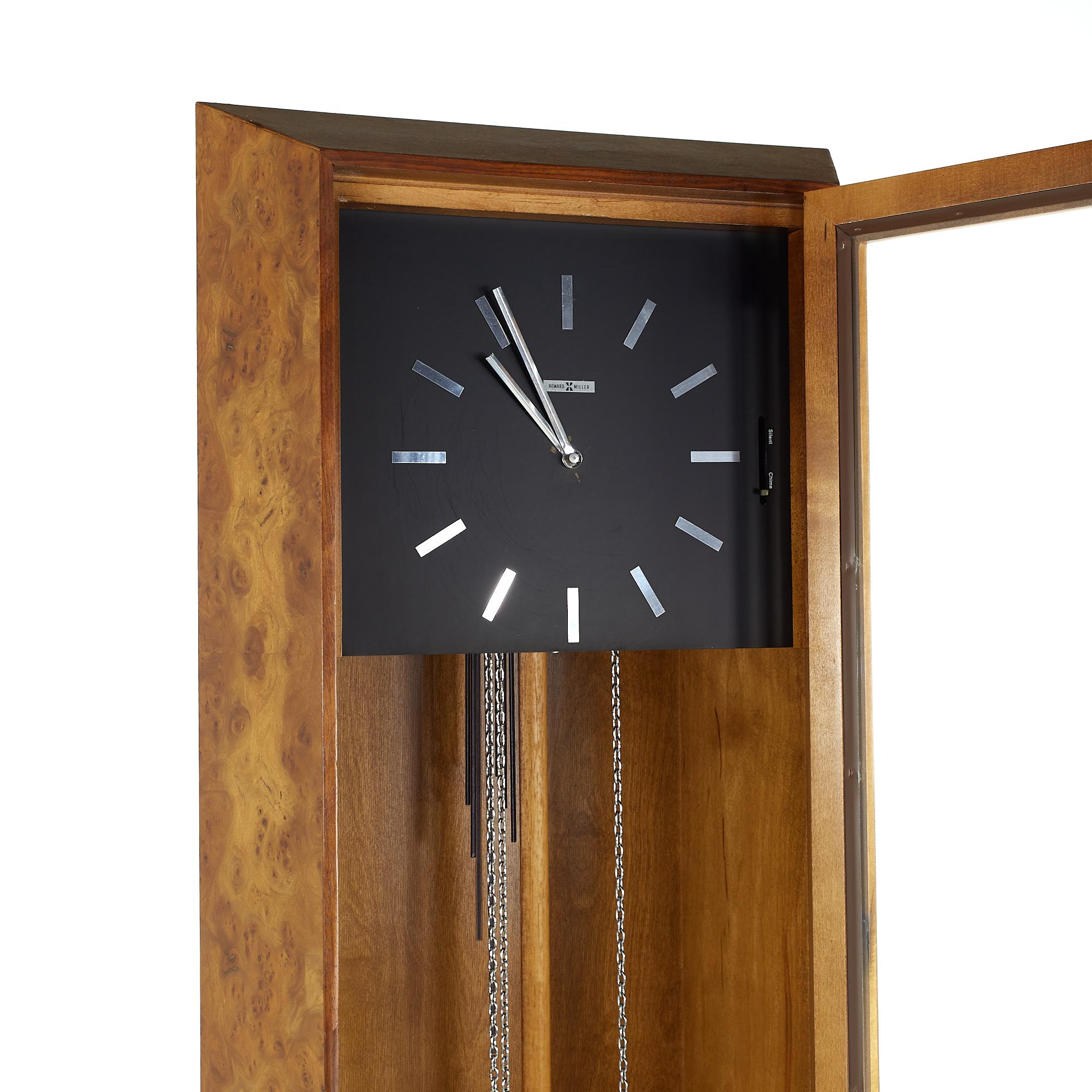 George Nelson Midcentury Burlwood and Rosewood Grandfather Clock For Sale 1