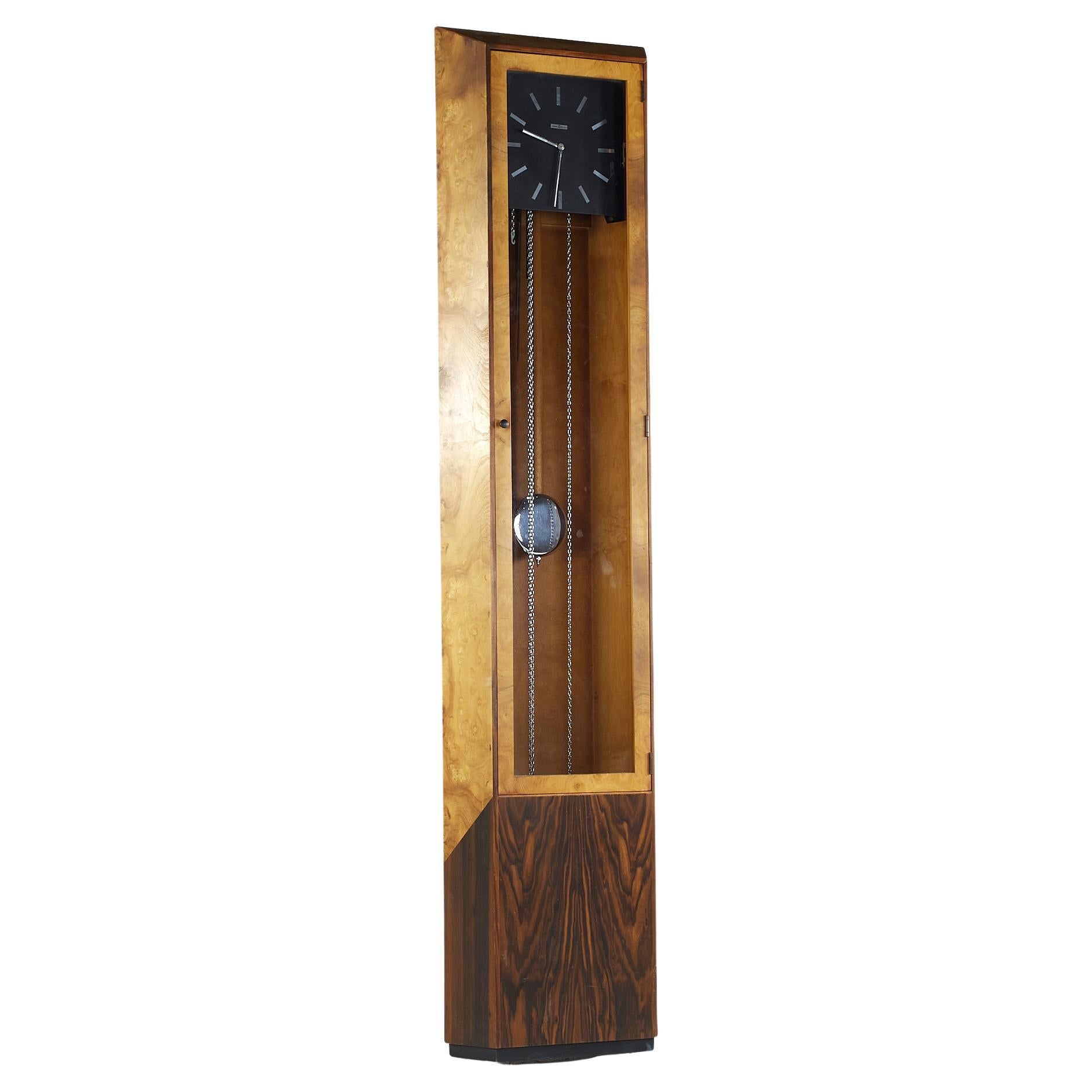 George Nelson Midcentury Burlwood and Rosewood Grandfather Clock For Sale