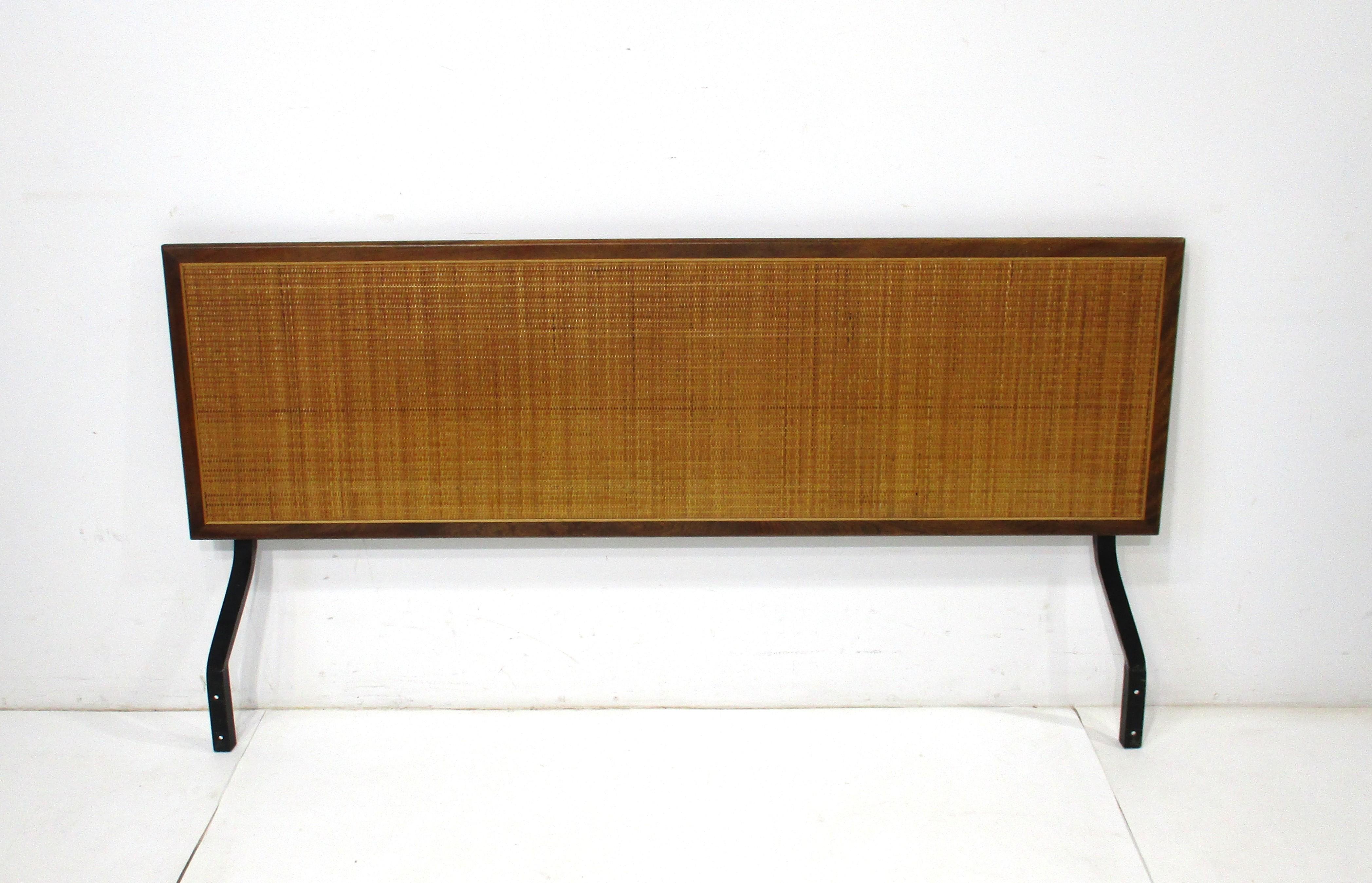 George Nelson Mid Century Cane and Walnut Full Headboard for Herman Miller For Sale 3