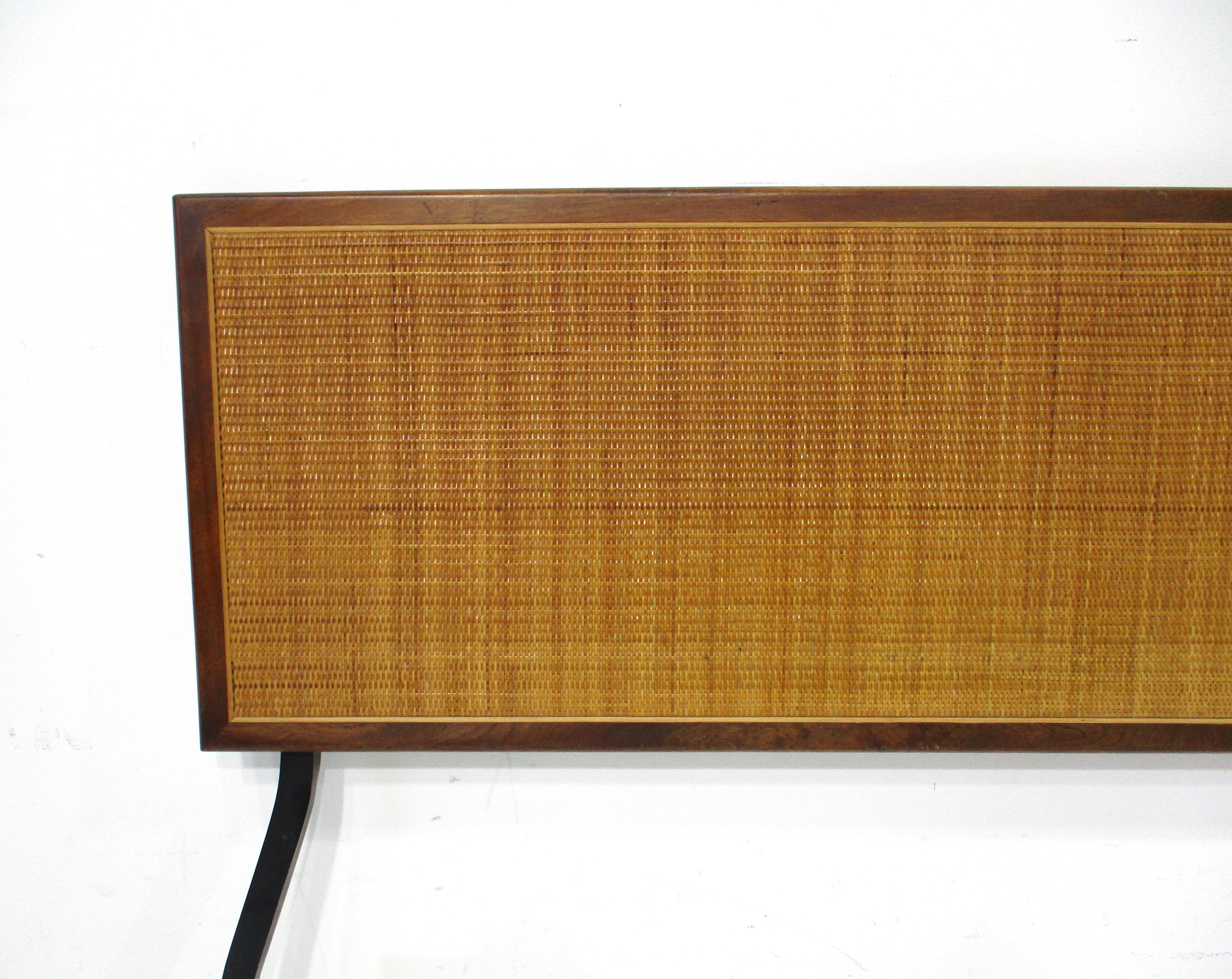 American George Nelson Mid Century Cane and Walnut Full Headboard for Herman Miller For Sale
