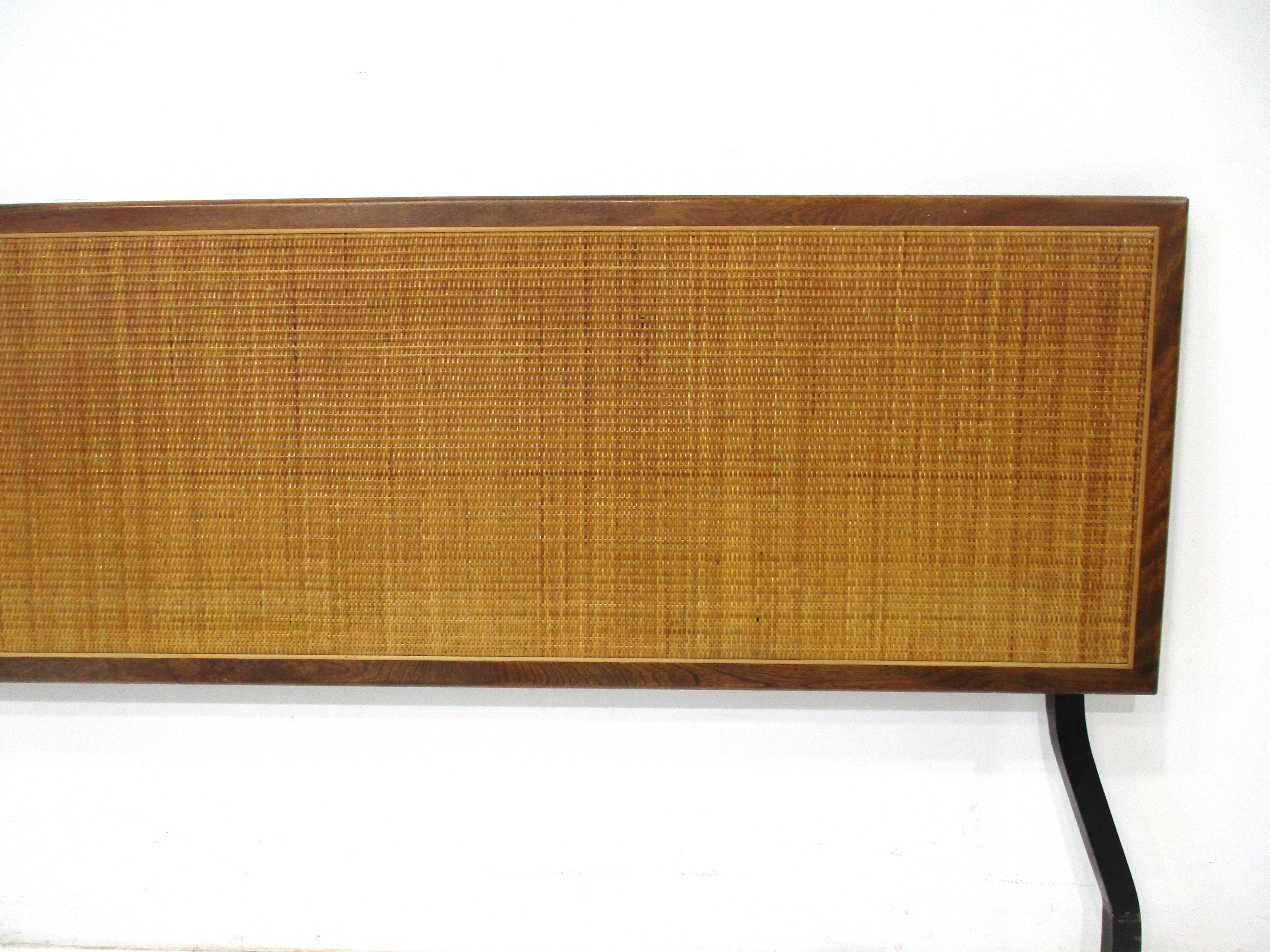 George Nelson Mid Century Cane and Walnut Full Headboard for Herman Miller In Good Condition For Sale In Cincinnati, OH