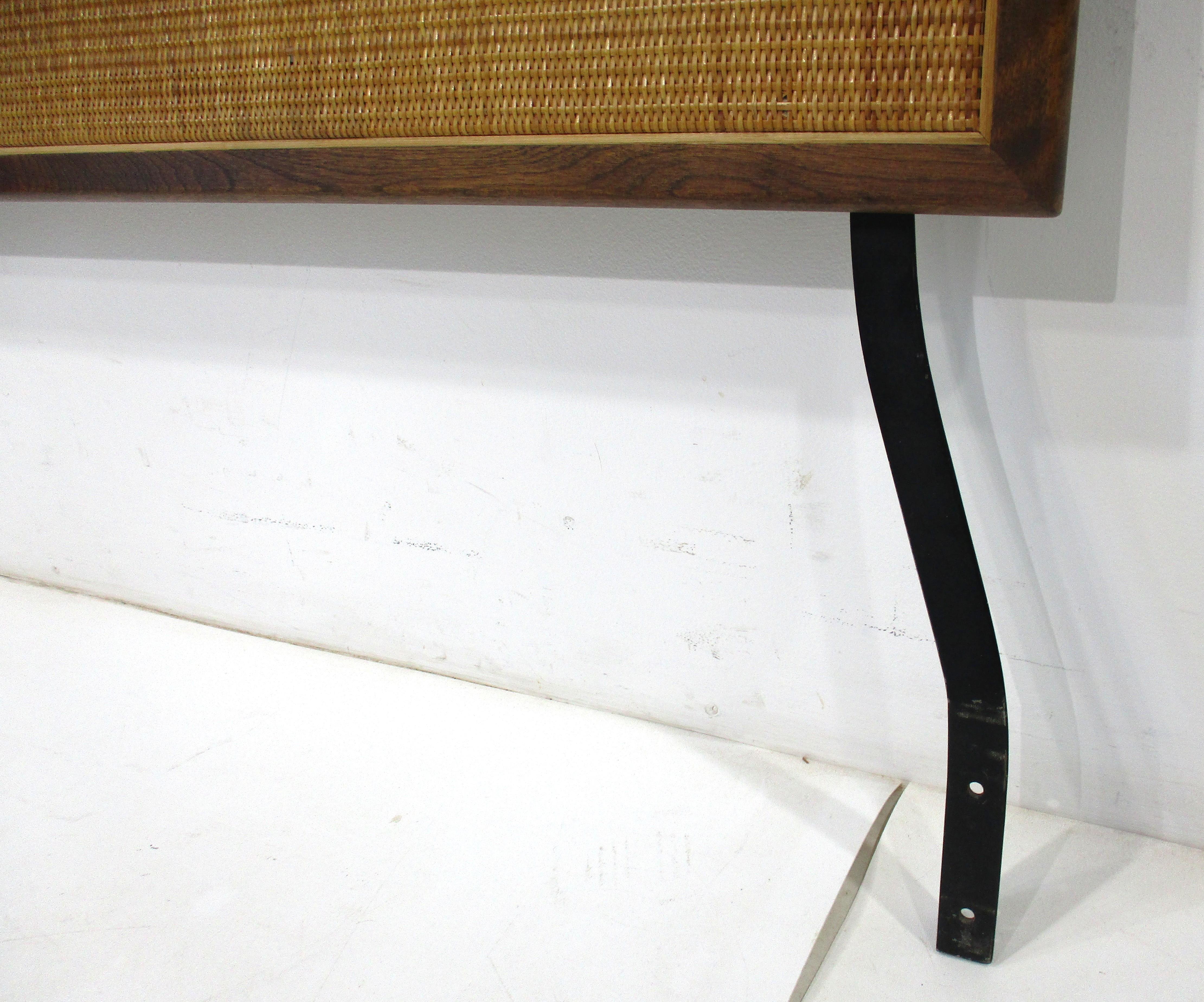 Metal George Nelson Mid Century Cane and Walnut Full Headboard for Herman Miller For Sale