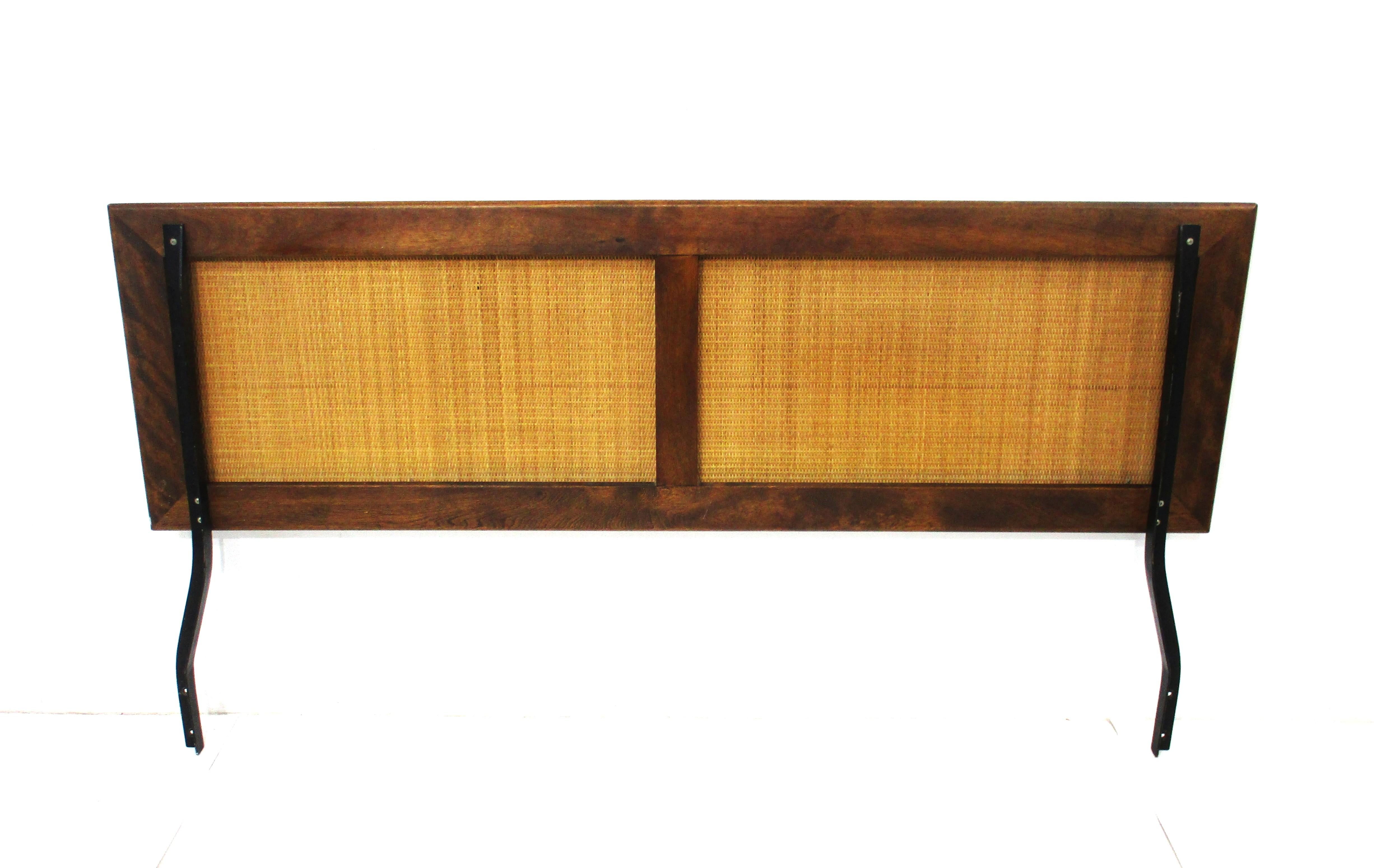 George Nelson Mid Century Cane and Walnut Full Headboard for Herman Miller For Sale 1