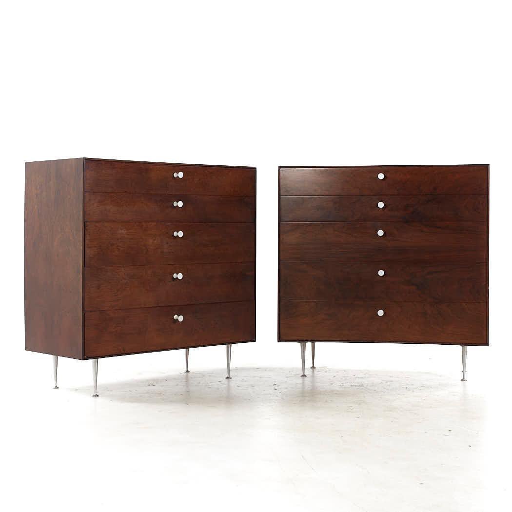 George Nelson Mid Century Rosewood Thin Edge 5 Drawer Chest – Pair

Each chest of drawers measures: 39.75 wide x 18.5 deep x 40.5 inches high

All pieces of furniture can be had in what we call restored vintage condition. That means the piece is