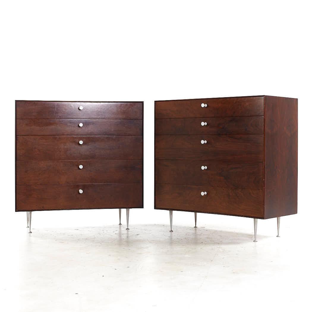 Mid-Century Modern George Nelson Mid Century Rosewood Thin Edge 5 Drawer Chest – Pair For Sale