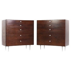 George Nelson Mid Century Rosewood Thin Edge 5 Drawer Chest – Pair