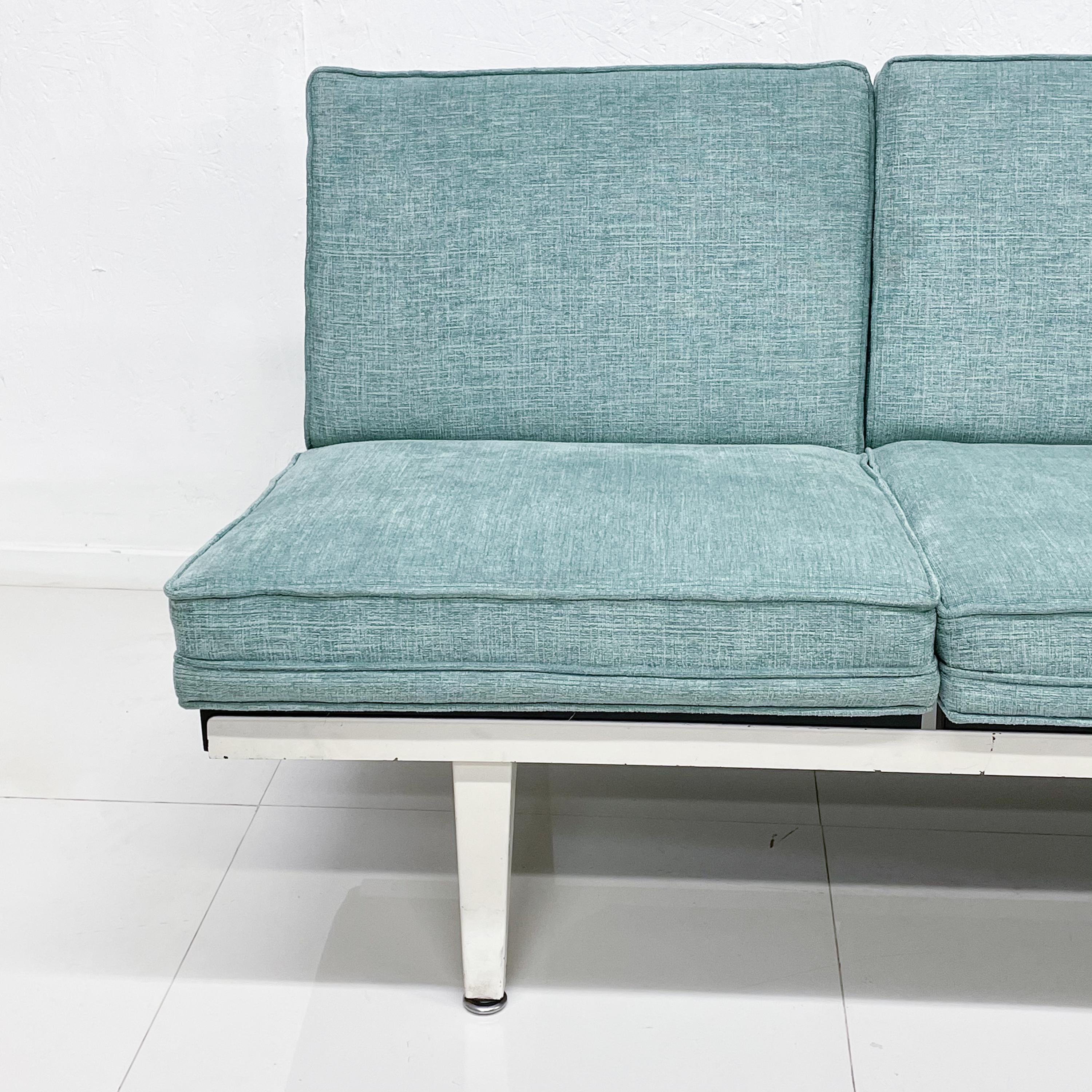 For your consideration:
George Nelson vintage sofa for Herman Miller in Ethereal Mint Green 1950s Modern USA
Fabulous angled Legs.
Made in the USA circa 1950s. 
Dimensions: 28.5 H x 72 W x 29 D, seat geight 16.75
Original vintage condition in
