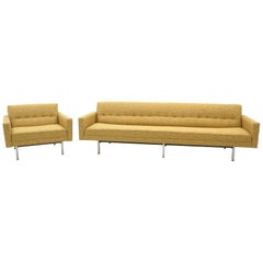 George Nelson Modular Group Sofa & Stuhl in NOS Alexander Girard "Lines" Stoff