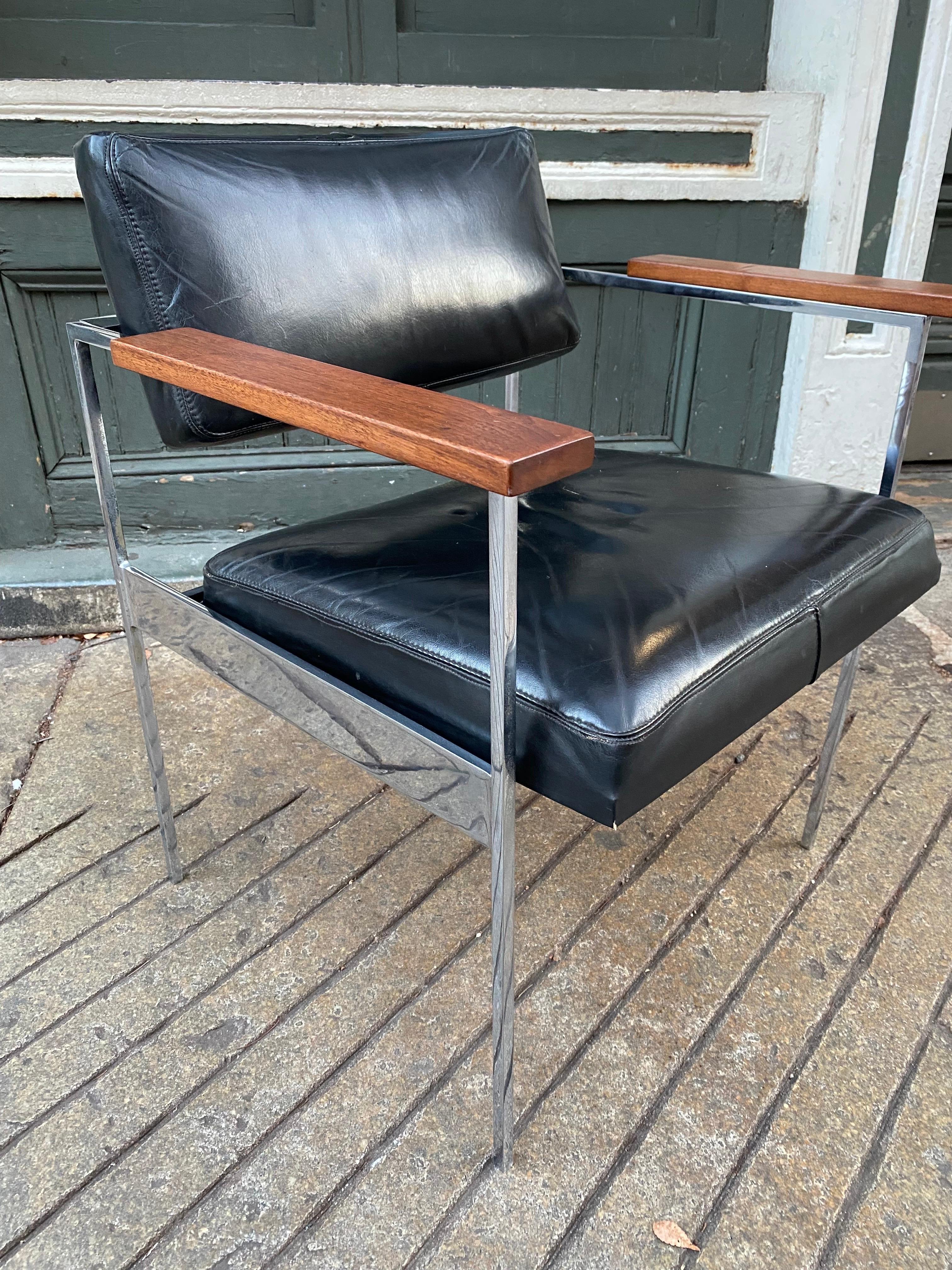 Mid-Century Modern George Nelson Paddle Chair in black leather