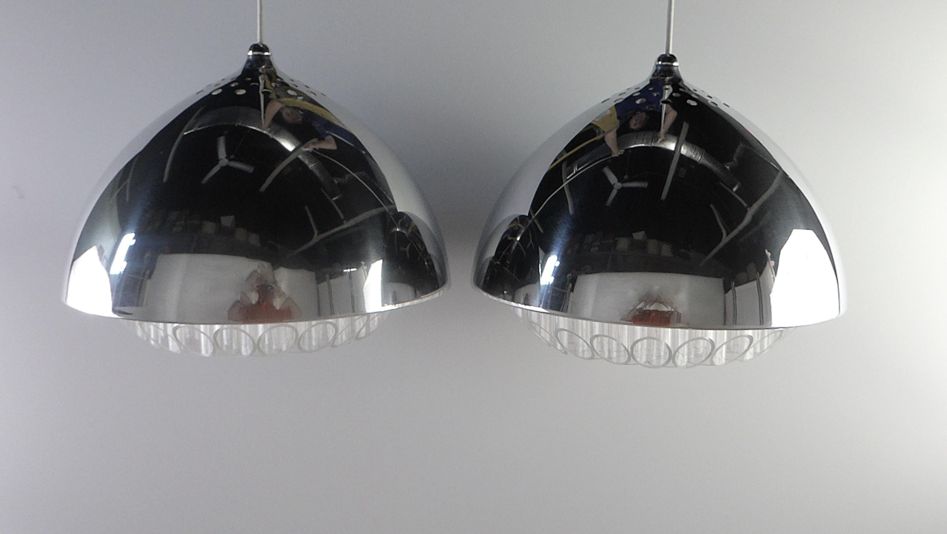 George Nelson Pair of Lucite /Polished Aluminum Nimbus Pendants Nessen Studio 2