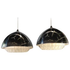 George Nelson Pair of Lucite /Polished Aluminum Nimbus Pendants Nessen Studio