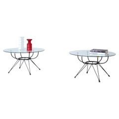 Retro George Nelson, Pair of Low Tables with Curved Iron Structure