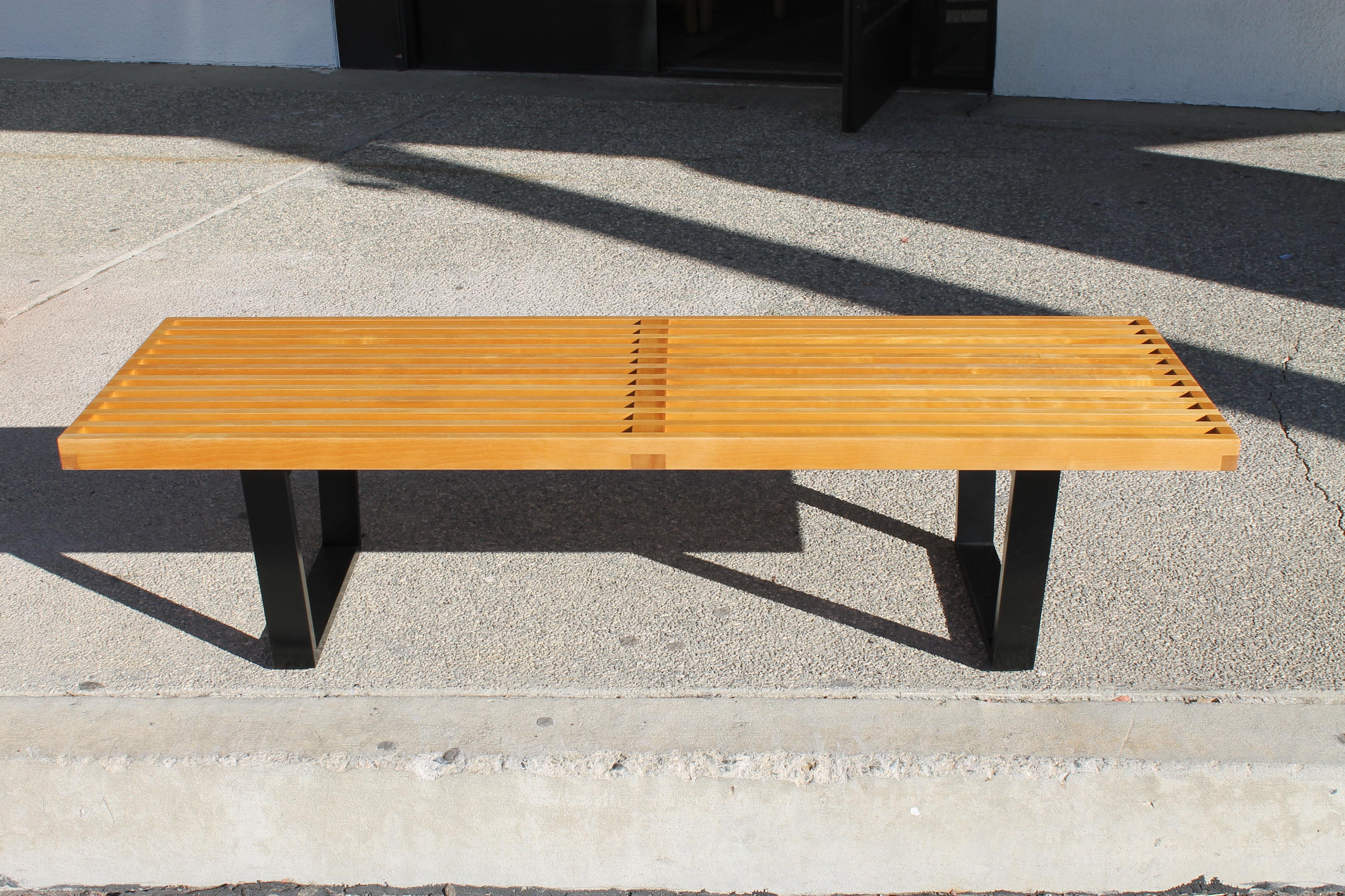 George Nelson platform bench for Herman Miller, Zealand Michigan. Bench retains the original label and measures 56.5