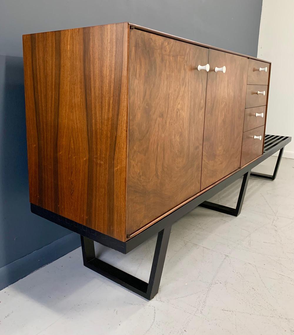 Mid-Century Modern George Nelson Rosewood Thin Edge Cabinet on Original Slat Bench Midcentury