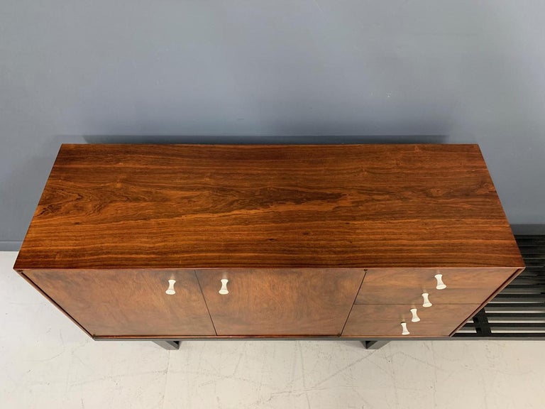 North American George Nelson Rosewood Thin Edge Cabinet on Original Slat Bench Midcentury For Sale