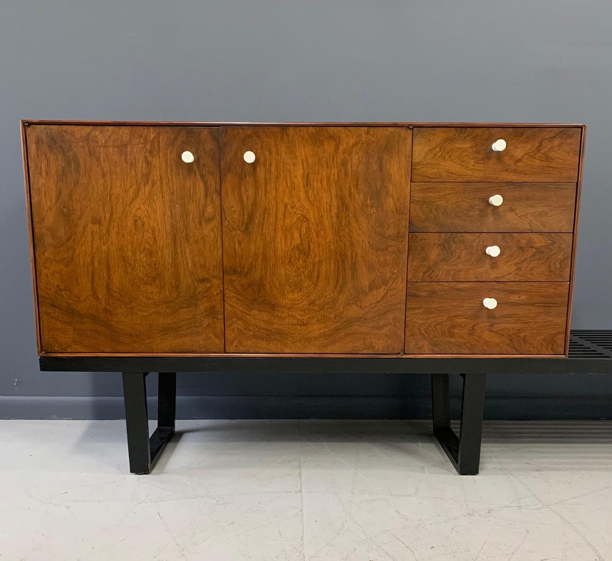 George Nelson Rosewood Thin Edge Cabinet on Original Slat Bench Midcentury In Good Condition In Philadelphia, PA
