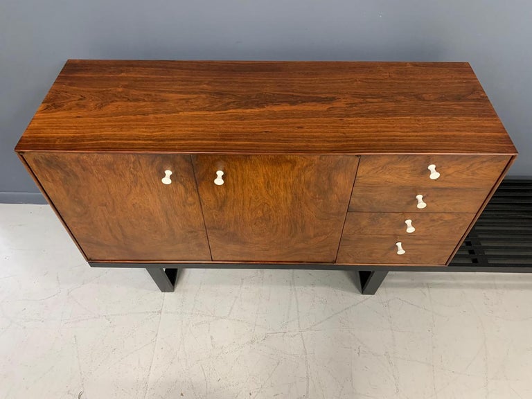 George Nelson Rosewood Thin Edge Cabinet on Original Slat Bench Midcentury For Sale 1