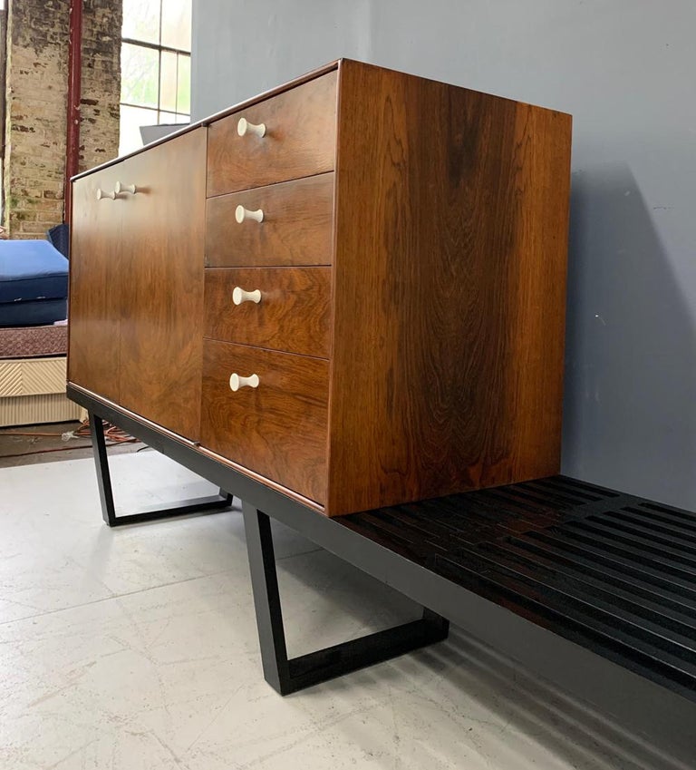 George Nelson Rosewood Thin Edge Cabinet on Original Slat Bench Midcentury For Sale 2