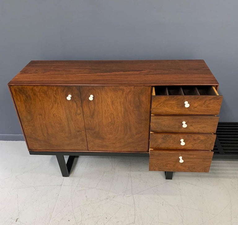 George Nelson Rosewood Thin Edge Cabinet on Original Slat Bench Midcentury For Sale 3