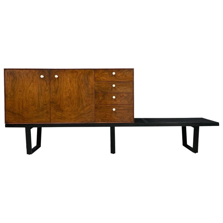 George Nelson Rosewood Thin Edge Cabinet on Original Slat Bench Midcentury For Sale