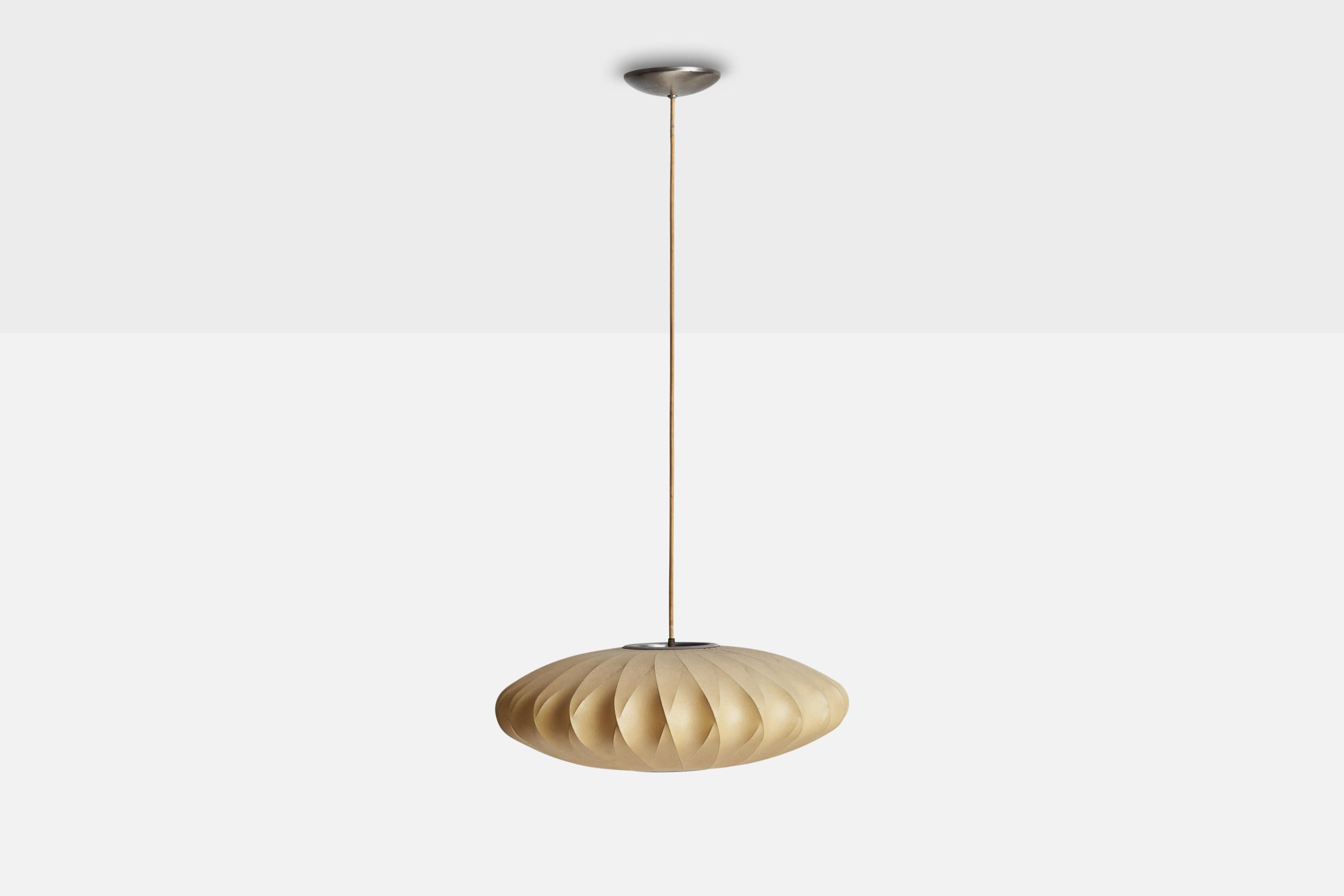 Saucer Bubble Pendelleuchte, Stahl, Kunststoff, von George Nelson, USA, 1952 (Moderne der Mitte des Jahrhunderts) im Angebot