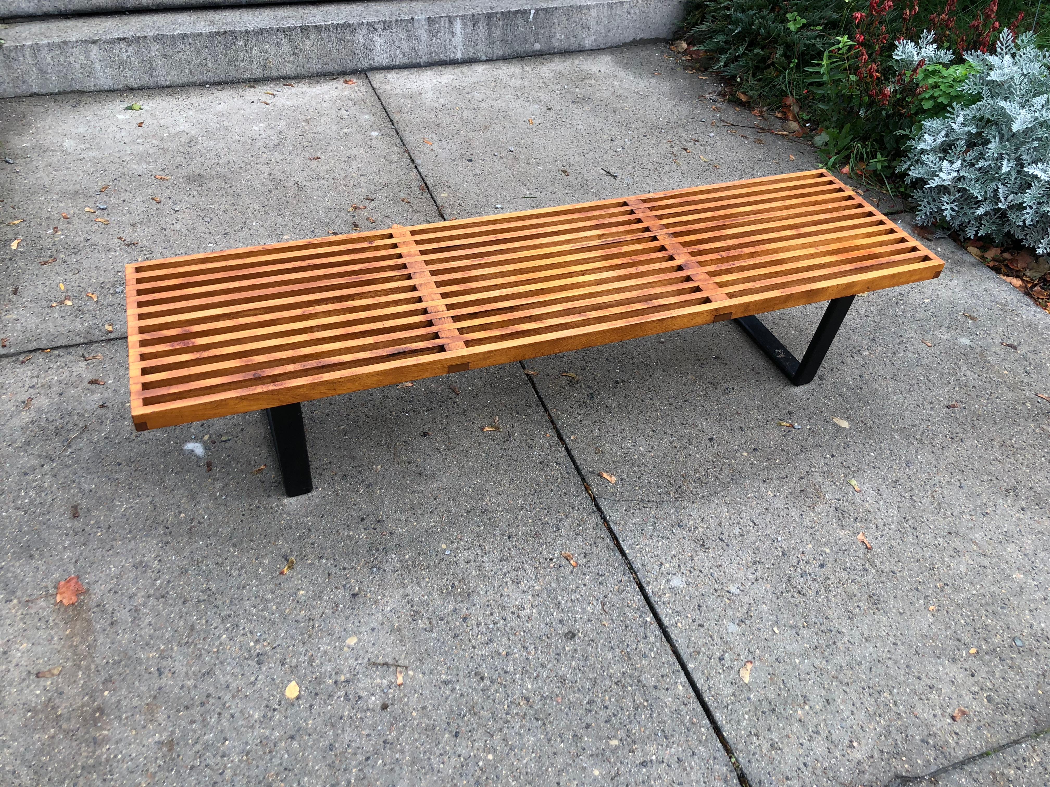 George Nelson slat bench with absolutely incredible vintage patina. We estimate this to be from the 1950s. From a cape cod estate.