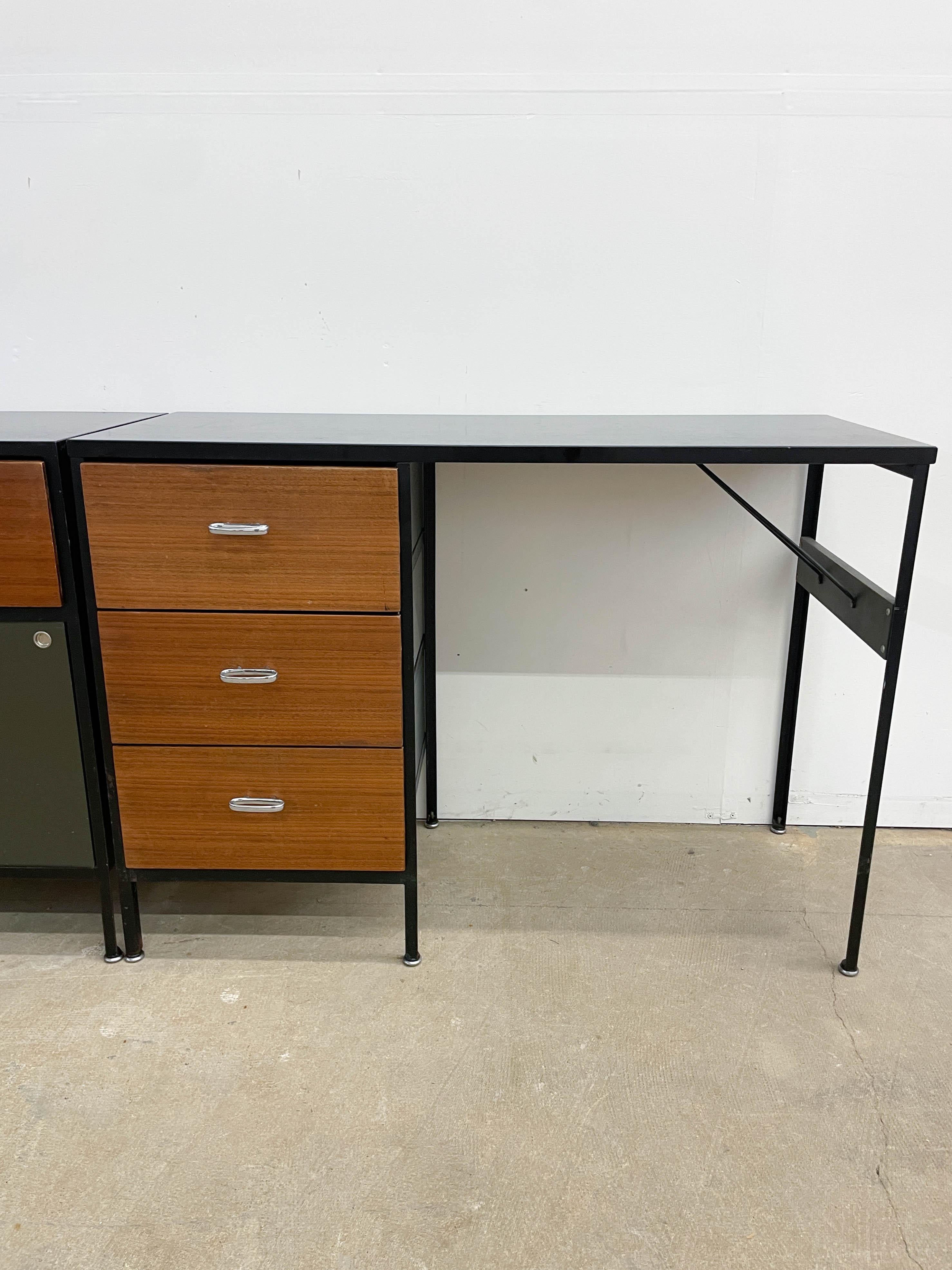 George Nelson Steel frame case dressers and desk set. In Good Condition In Kalamazoo, MI