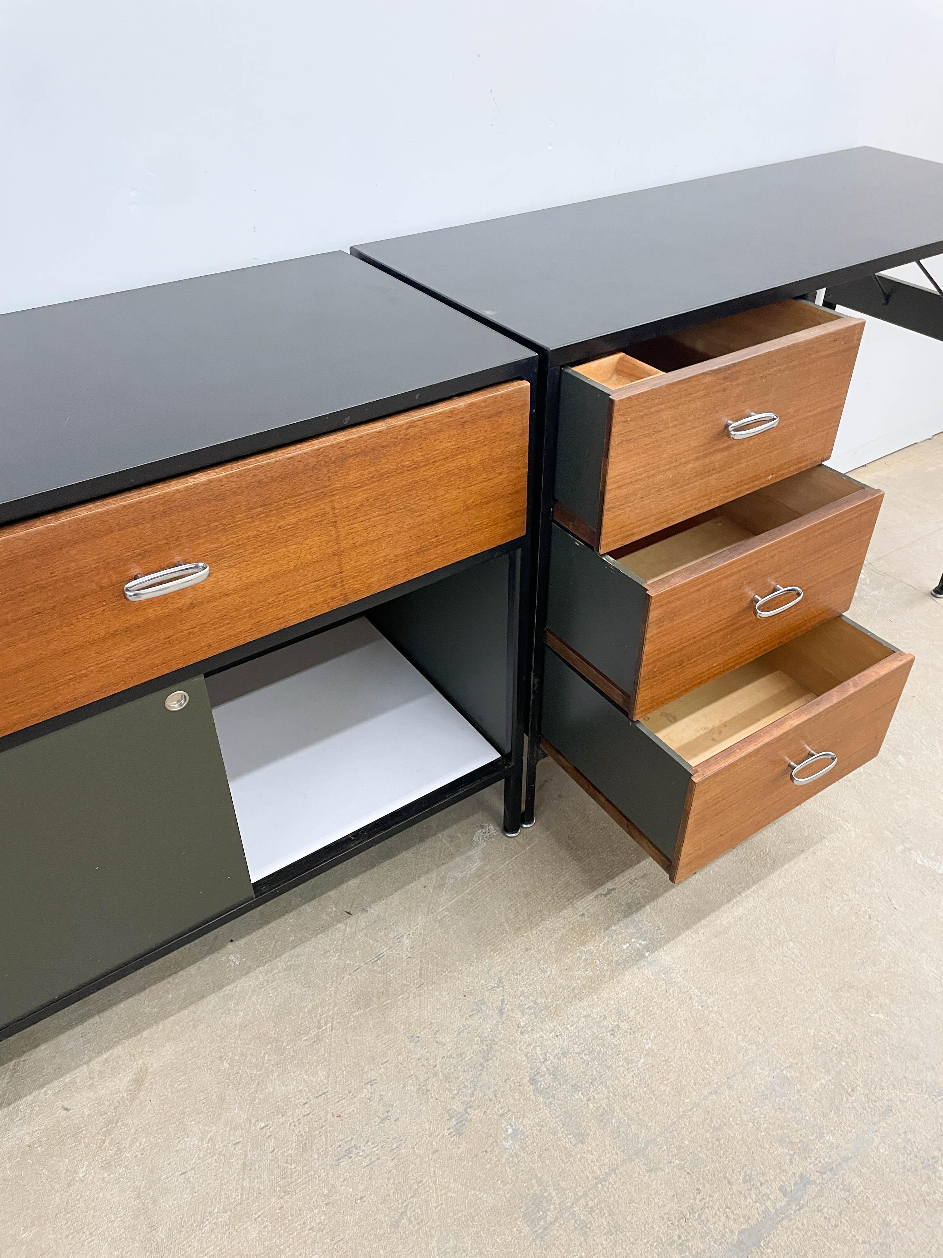 20th Century George Nelson Steel frame case dressers and desk set.