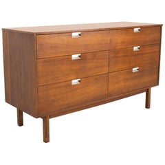 George Nelson Style Bassett MCM Noyer Formica:: acier inoxydable 6 tiroirs Lowboy