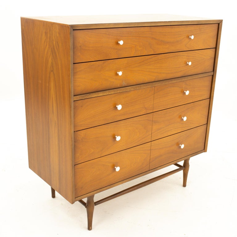Late 20th Century George Nelson Style Harmony House Mid Century 5 Drawer Highboy Dresser For Sale