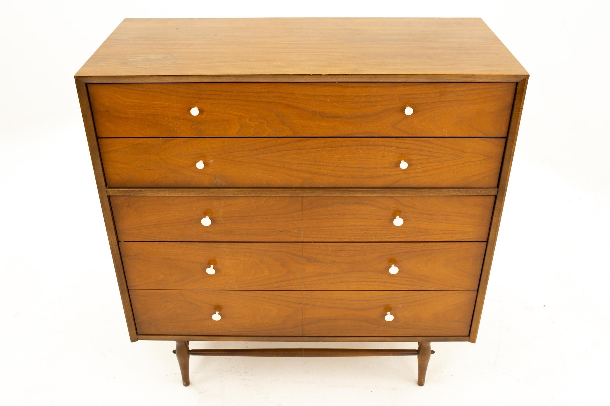 George Nelson Style Harmony House Mid Century 5 Drawer Highboy Dresser In Good Condition In Countryside, IL