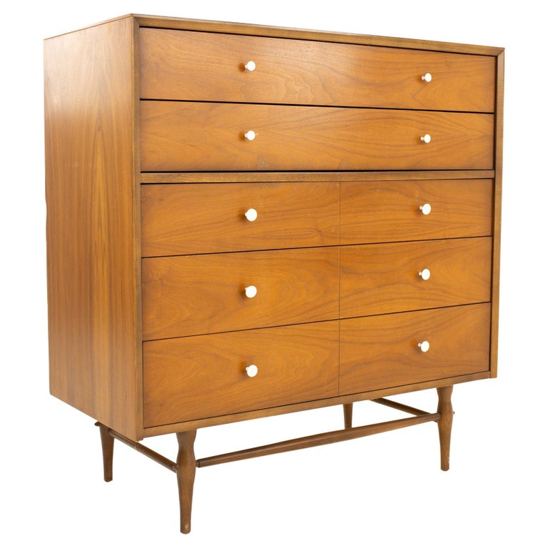 George Nelson Style Harmony House Mid Century 5 Drawer Highboy Dresser For Sale