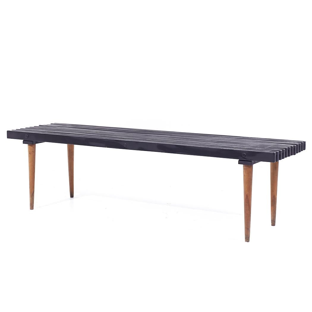 Mid-Century Modern Banc à lattes noires du milieu du siècle dernier de style George Nelson en vente