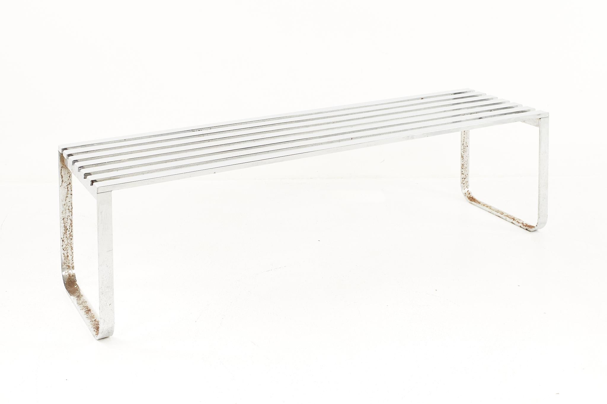 Mid-Century Modern George Nelson Style Mid Century Chrome Slat Bench For Sale