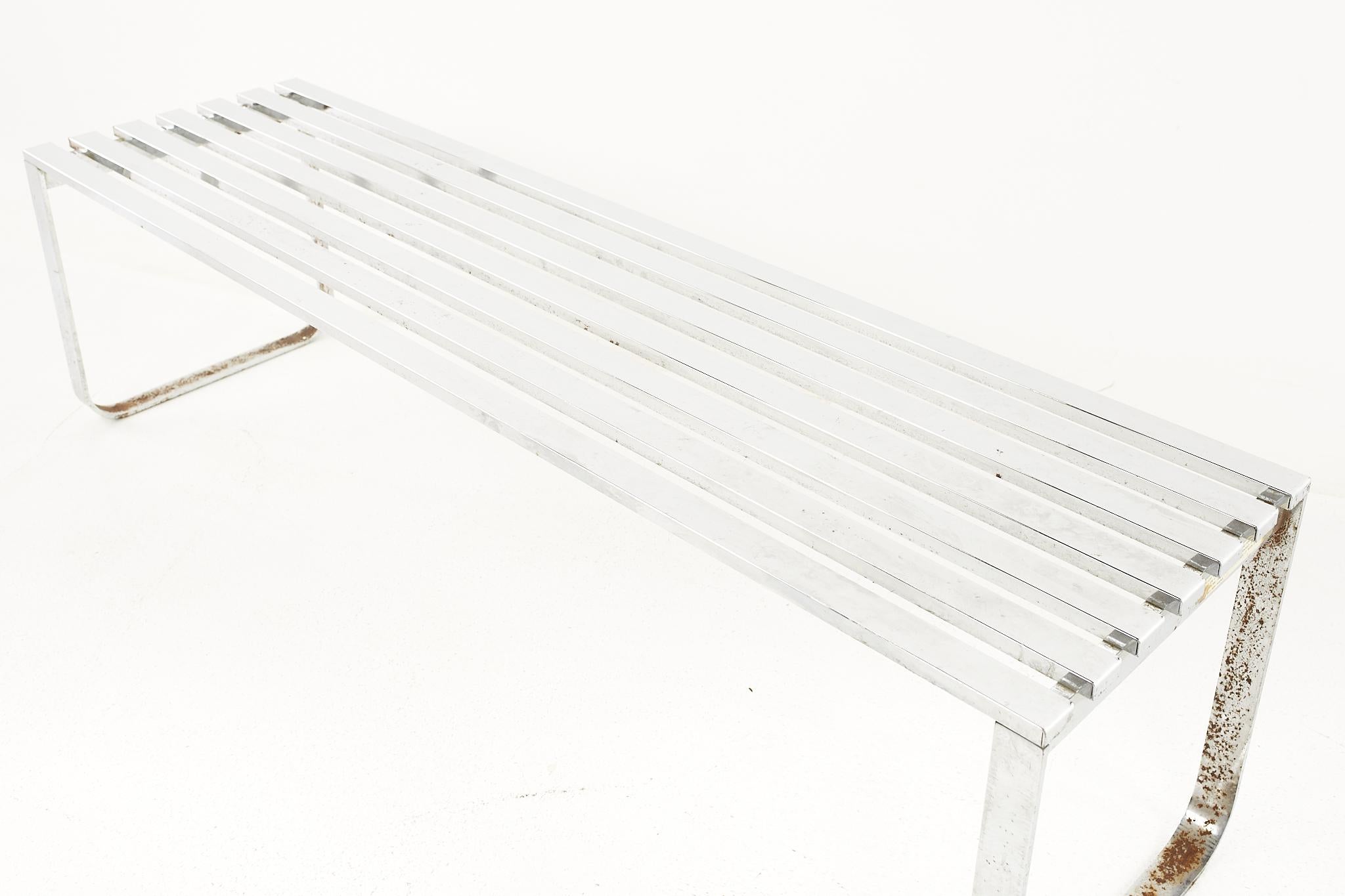 George Nelson Style Mid Century Chrome Slat Bench For Sale 1