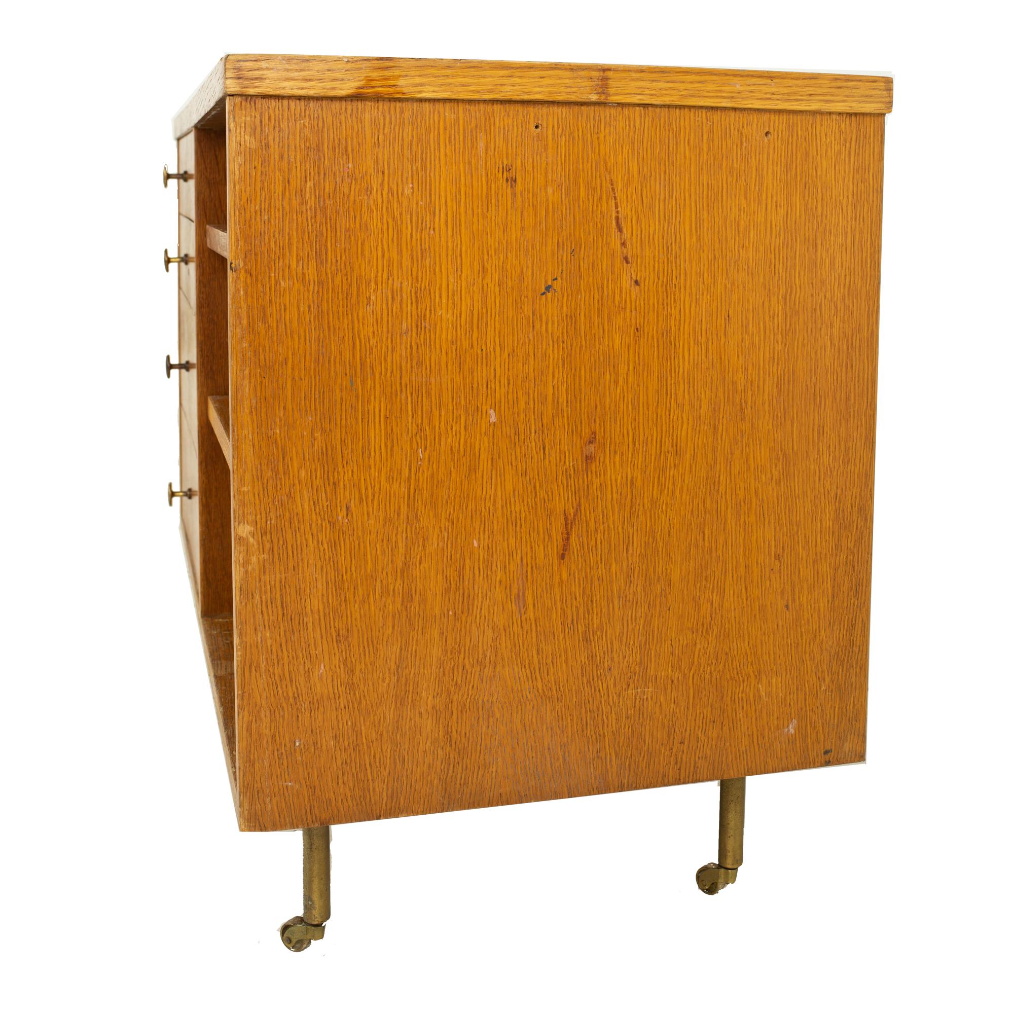 Late 20th Century George Nelson Style Mid Century Oak Bar Cart For Sale