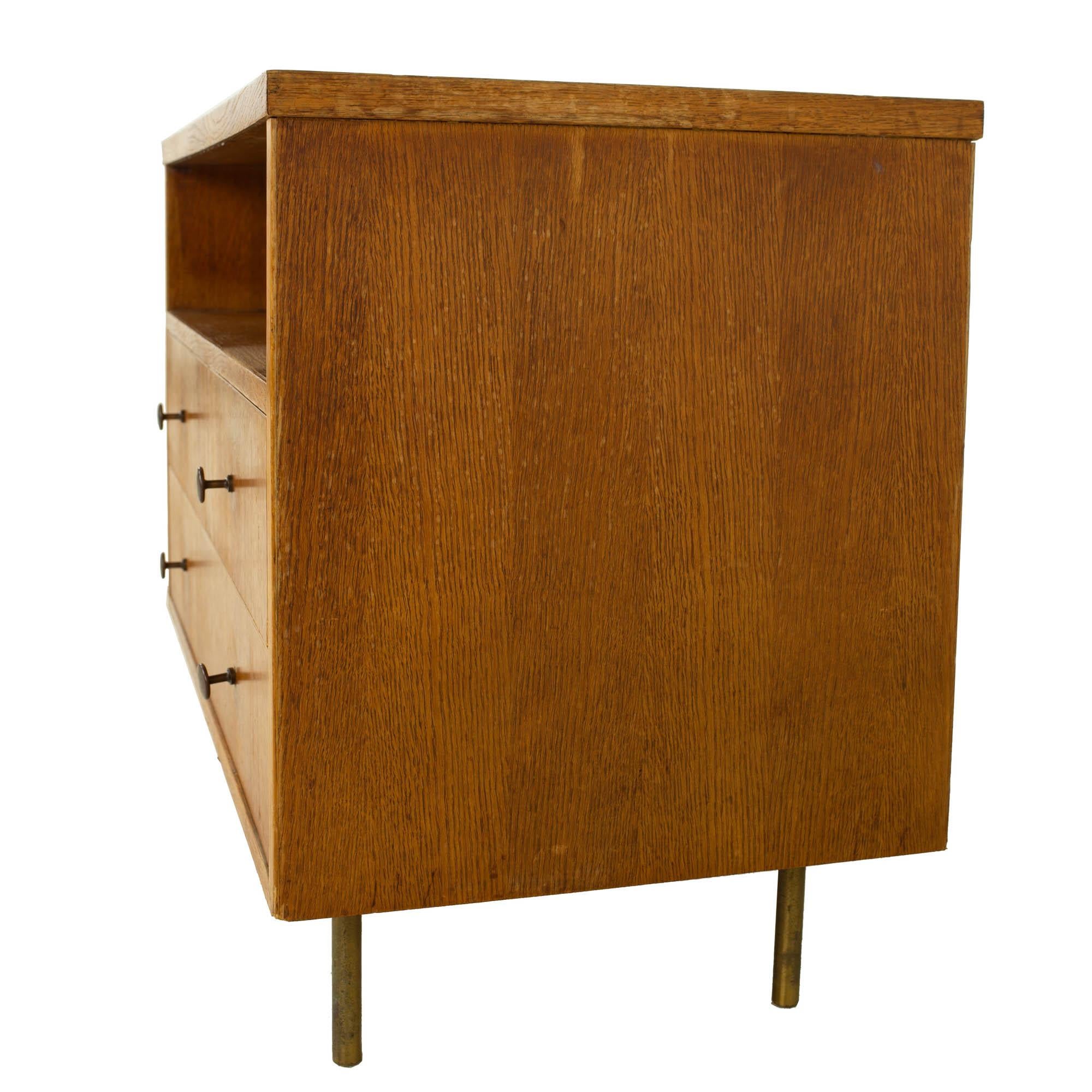George Nelson Style Mid Century Oak Bar Media Cabinet In Good Condition For Sale In Countryside, IL