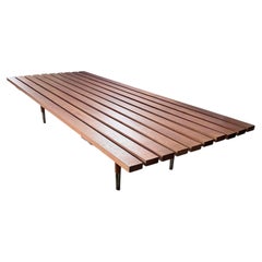 George Nelson Style Mid Century Modern Slatted Wood Bench Daybed Tufted Cushion