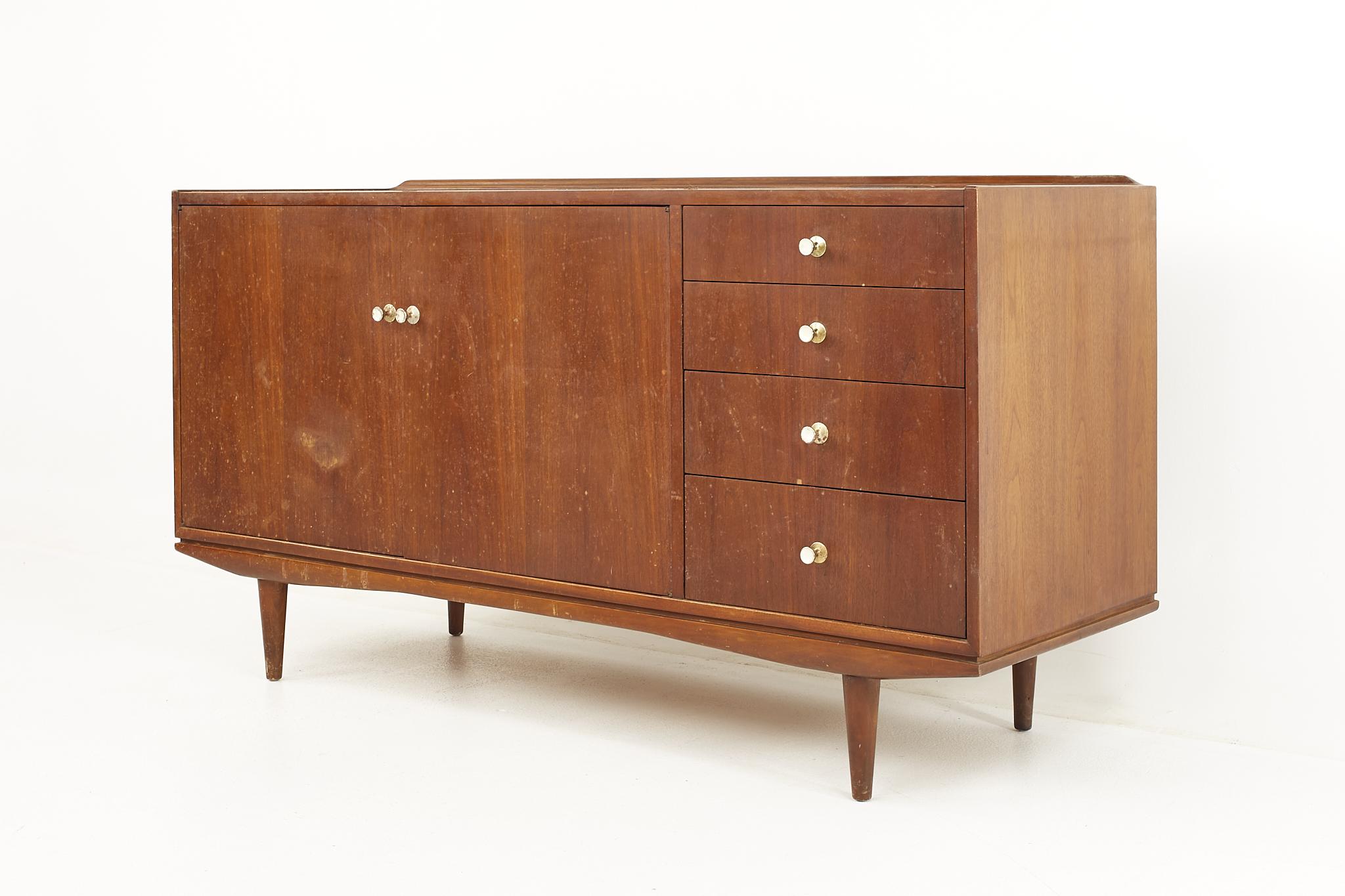 Glass George Nelson Style Morganton Mid-Century Walnut Buffet and Hutch