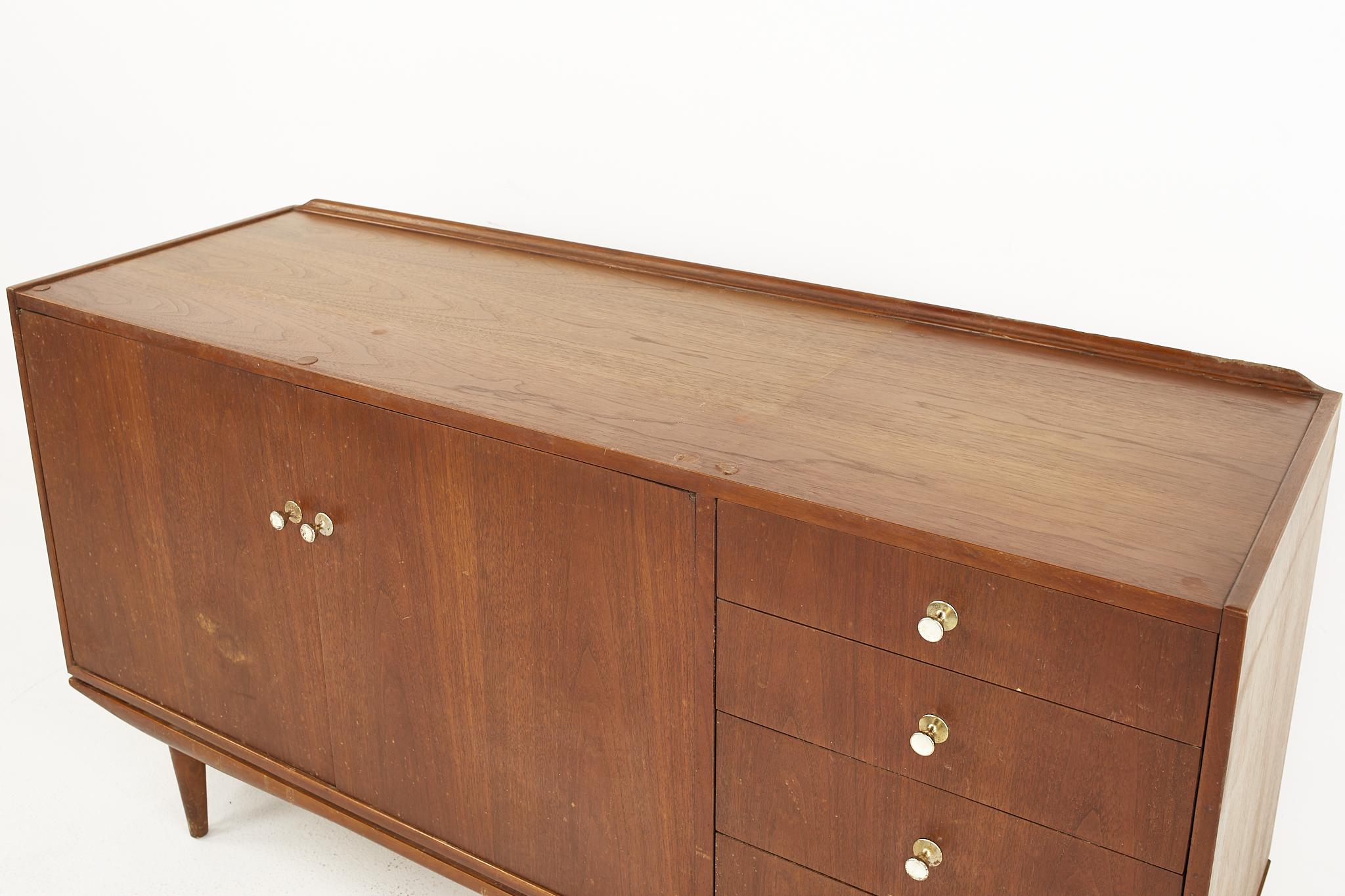 George Nelson Style Morganton Mid-Century Walnut Buffet and Hutch 1