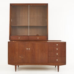 George Nelson Style Morganton Mid-Century Walnut Buffet and Hutch