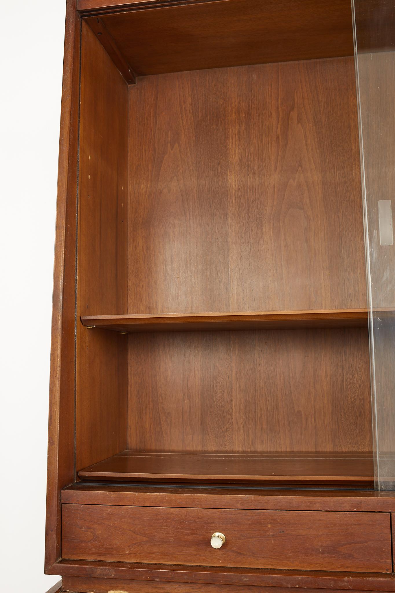 American George Nelson Style Morganton Mid-Century Walnut Buffet and Hutch