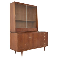 George Nelson Style Morganton Mid-Century Walnut Buffet and Hutch