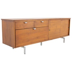 George Nelson Style Robert John MCM Nussbaum Chrom Schiebetür Credenza