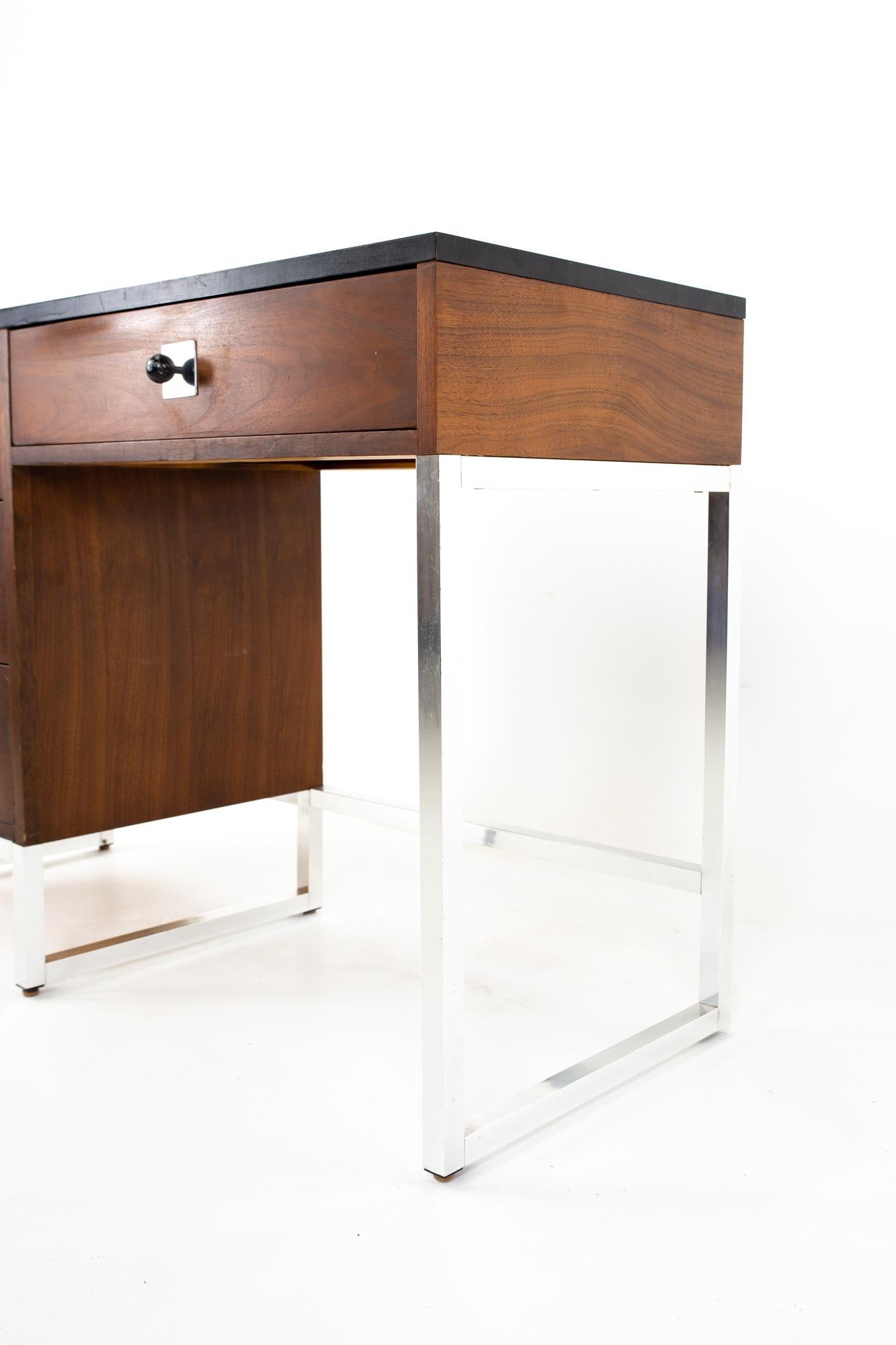 American George Nelson Style Thomasville Mid Century Walnut Chrome and Black Formica Desk