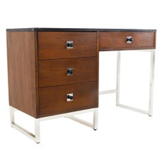 George Nelson Style Thomasville Mid Century Walnut Chrome and Black Formica Desk