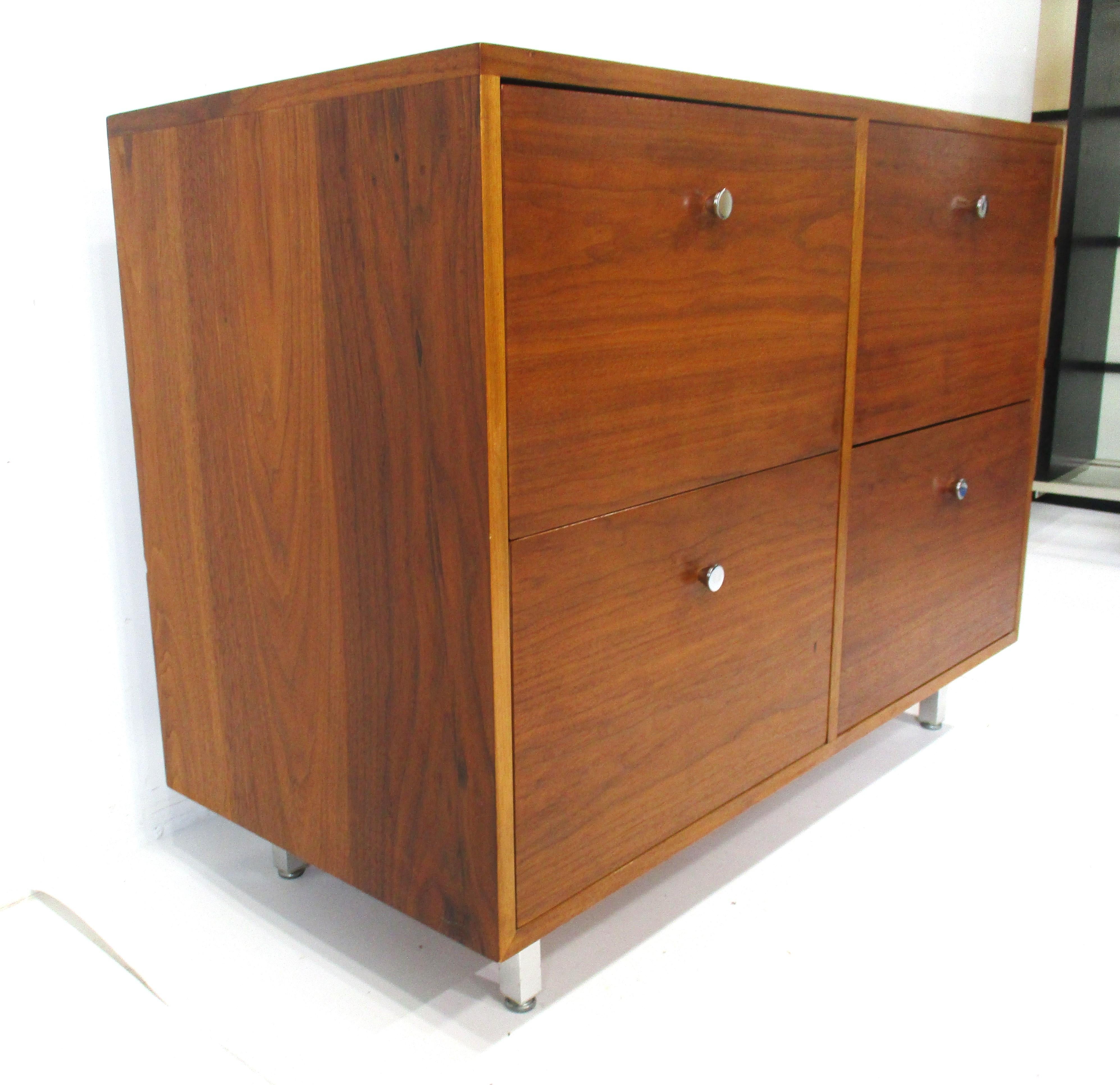 Mid-Century Modern George Nelson Styled Walnut Mid Century Credenza / File Cabinet For Sale
