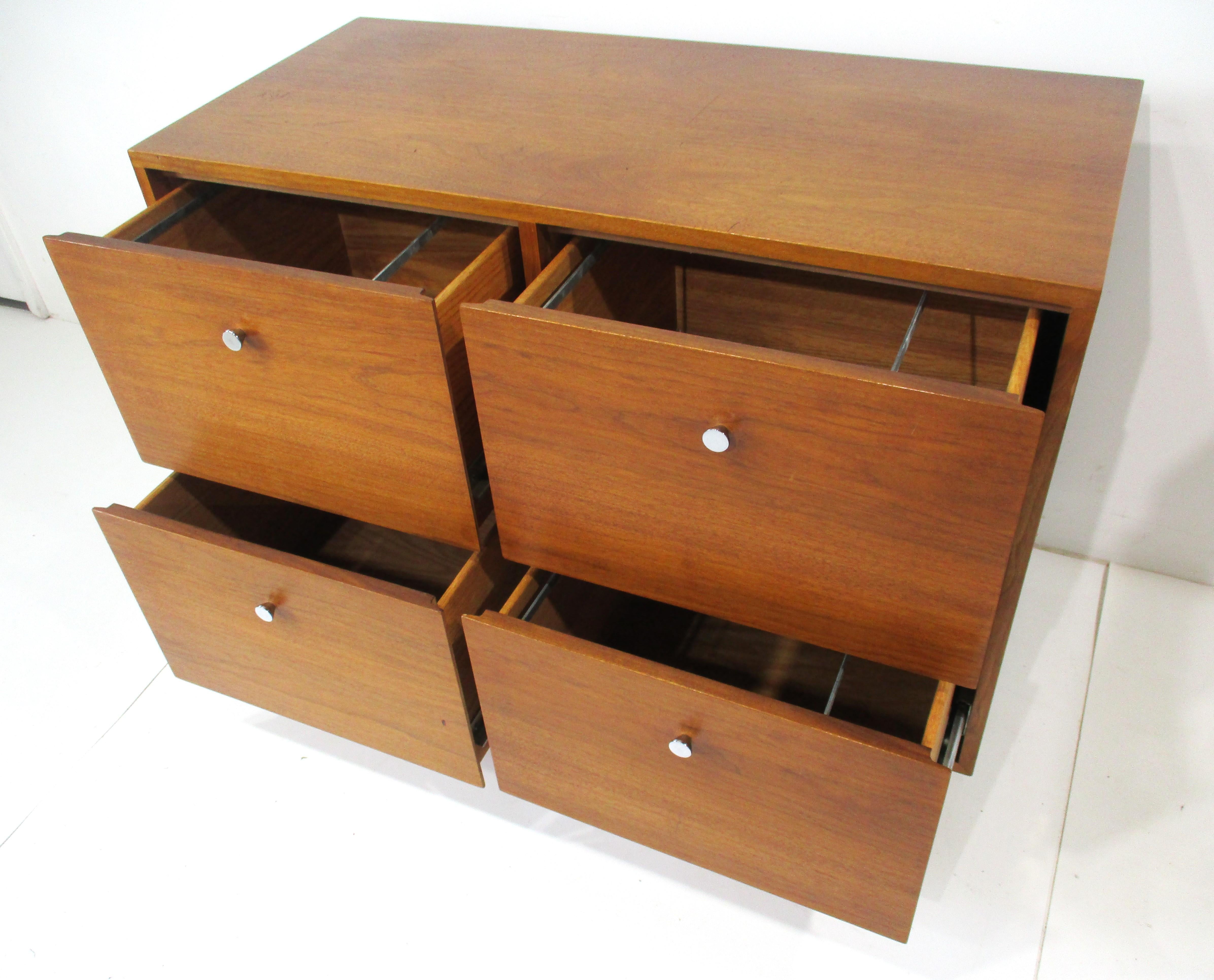 20th Century George Nelson Styled Walnut Mid Century Credenza / File Cabinet For Sale