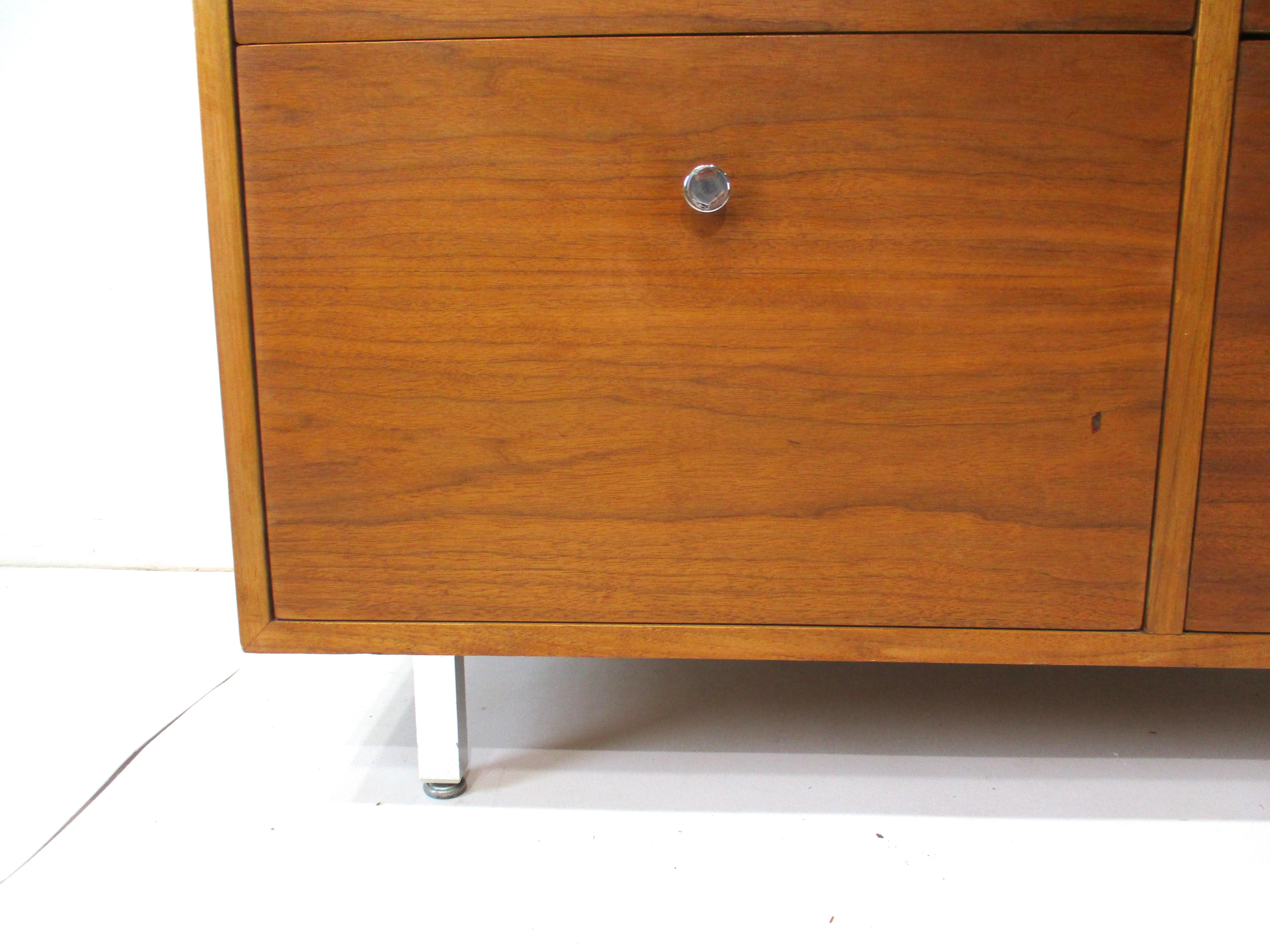 Metal George Nelson Styled Walnut Mid Century Credenza / File Cabinet For Sale